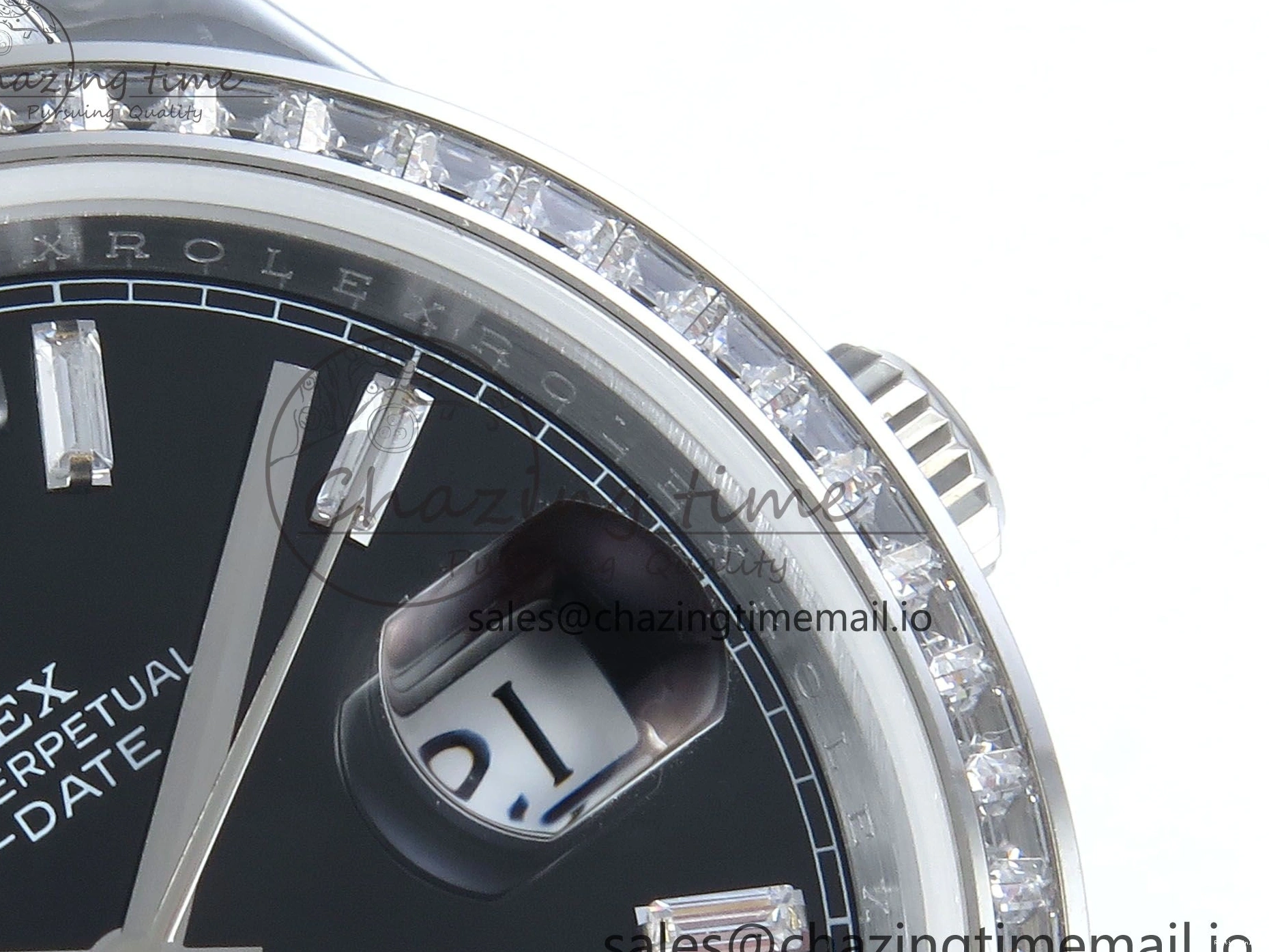1221 Soft DayDate 40 SS QF 1:1 Best Edition Black Crystal Dial Diamonds Bezel on President Bracelet A2836 V5 (Gain Weight) 477